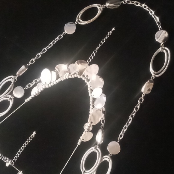 Long and layered silver tone circle link & coin style necklaces both ny & co. - Picture 1 of 9